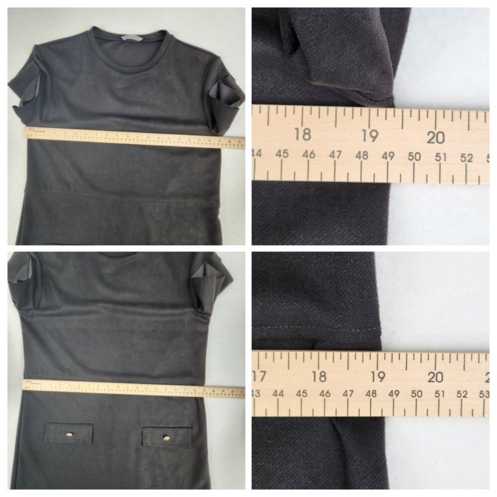 Zara Black Mini T-Shirt Dress Womens M Gold Button Faux Pocket Detail - Picture 4 of 6